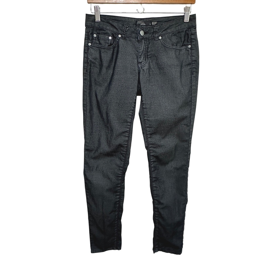 PrAna Slim Low Rise Jeans Womens 0 Black Denim Stretch Streetwear Sleek Minimal